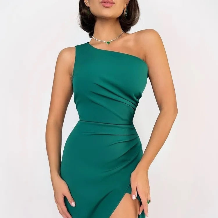 Robe élégante à épaule fendue en satin pour femmes - BMYANY