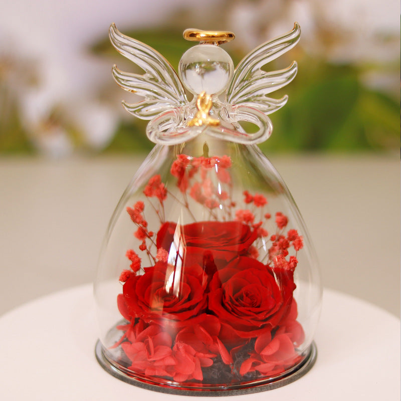 Rose Éternelle sous Cloche en Verre - Coffret Cadeau Ange - BMYANY