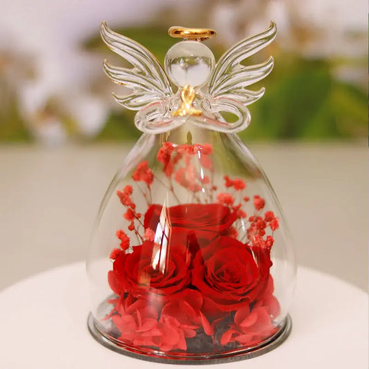 Rose Éternelle sous Cloche en Verre - Coffret Cadeau Ange - BMYANY