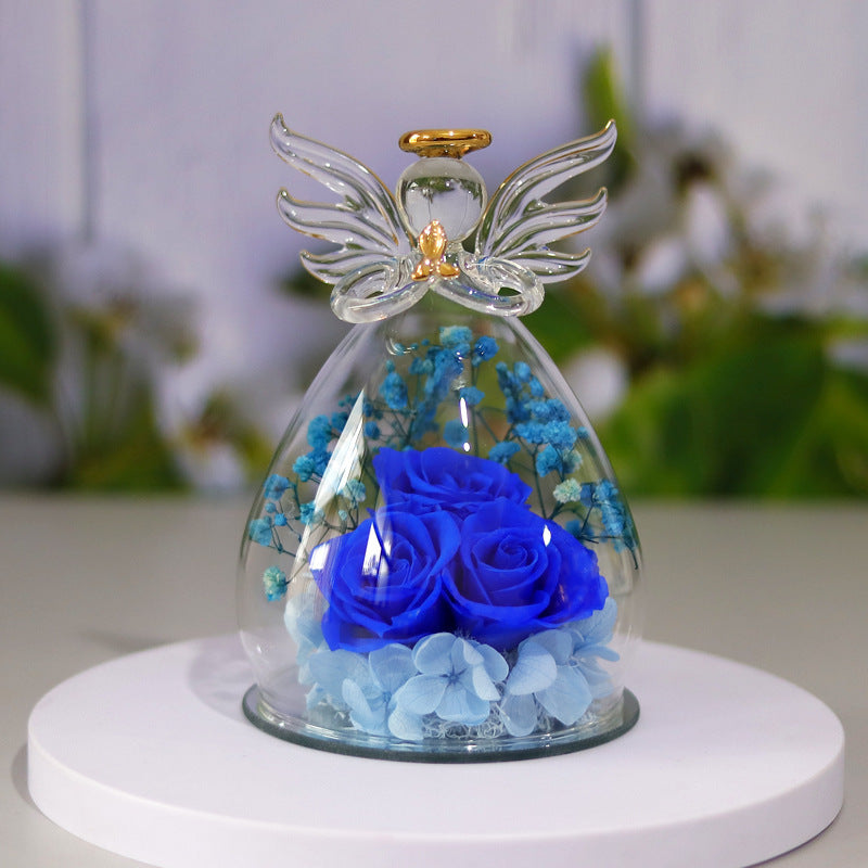 Rose Éternelle sous Cloche en Verre - Coffret Cadeau Ange - BMYANY