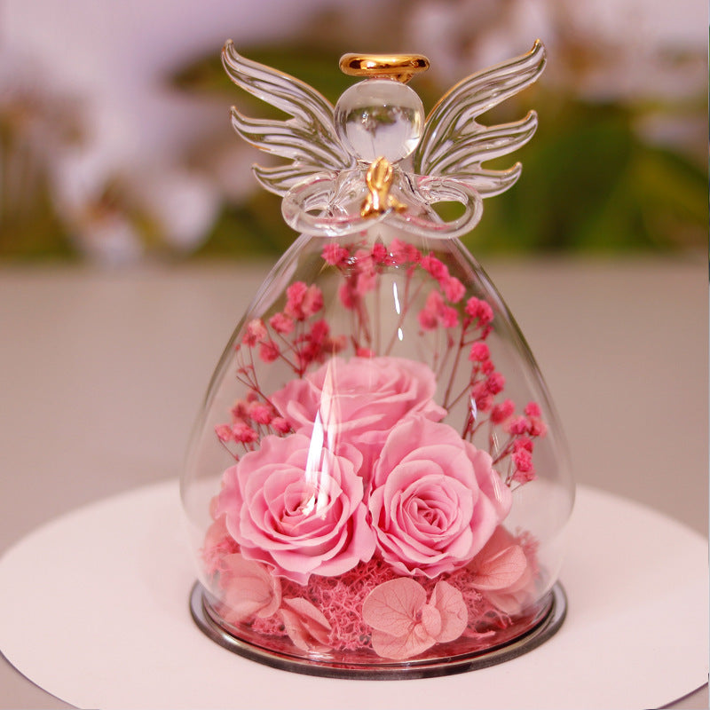 Rose Éternelle sous Cloche en Verre - Coffret Cadeau Ange - BMYANY