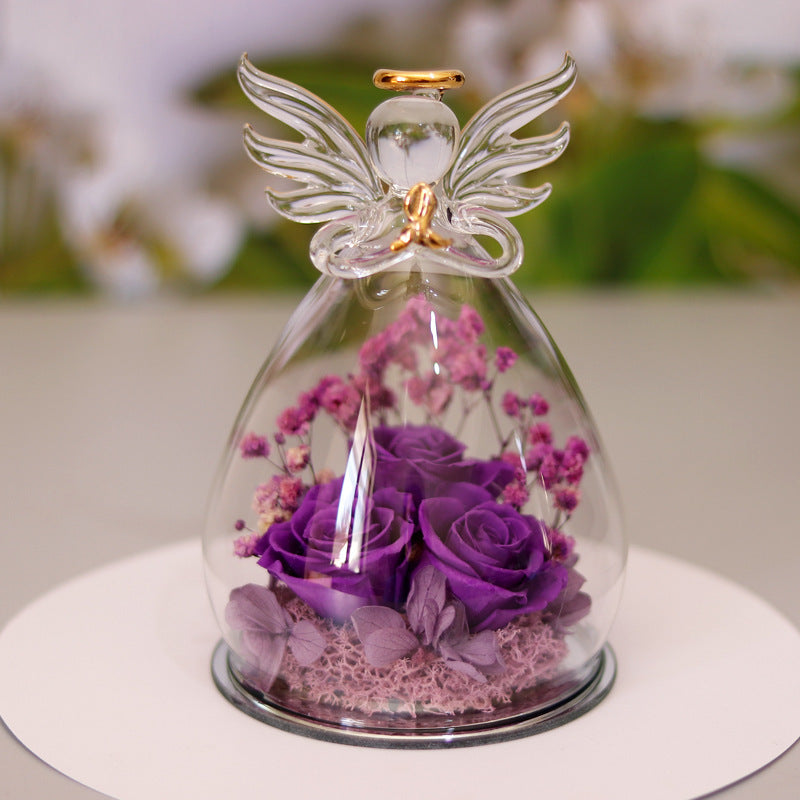 Rose Éternelle sous Cloche en Verre - Coffret Cadeau Ange - BMYANY
