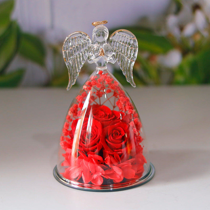 Rose Éternelle sous Cloche en Verre - Coffret Cadeau Ange - BMYANY