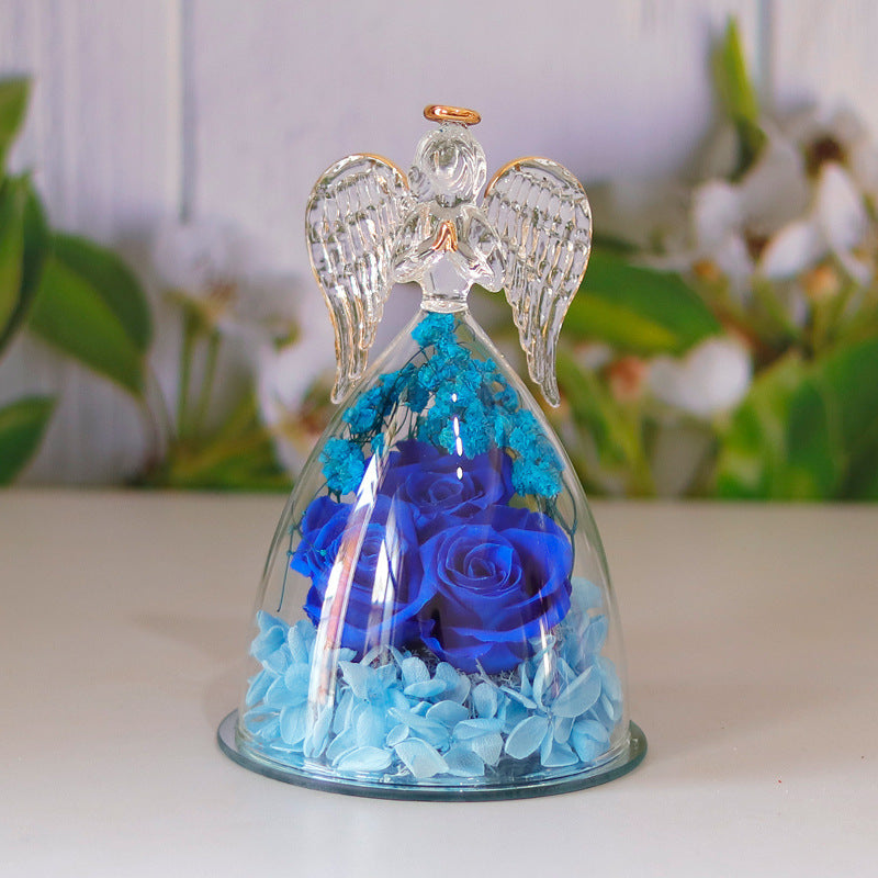 Rose Éternelle sous Cloche en Verre - Coffret Cadeau Ange - BMYANY