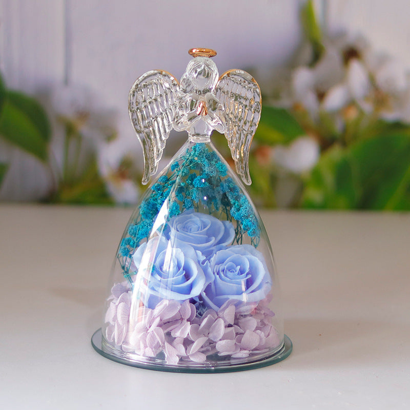 Rose Éternelle sous Cloche en Verre - Coffret Cadeau Ange - BMYANY