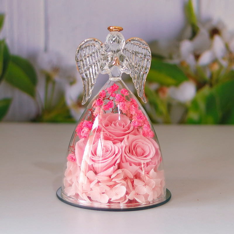 Rose Éternelle sous Cloche en Verre - Coffret Cadeau Ange - BMYANY