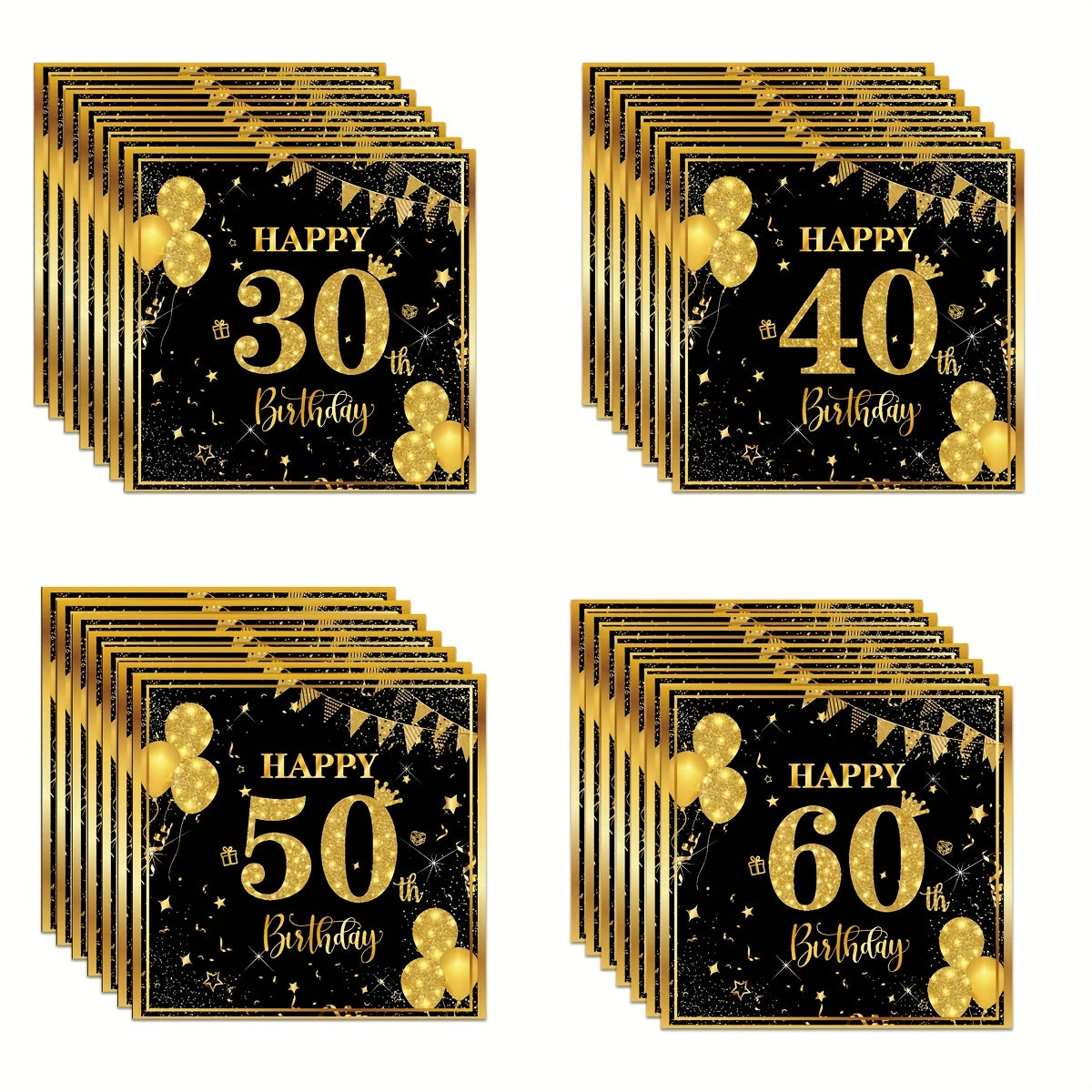 Serviettes Anniversaire Noir et Or - 50 Pièces - BMYANY