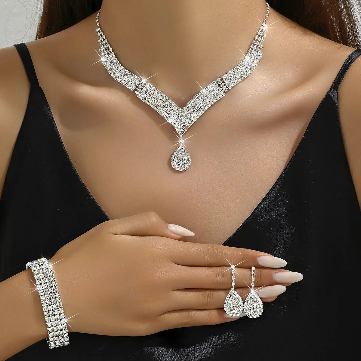 Set Bijoux Mariage Strass | Bracelet Boucles | Motif Cosmique - BMYANY