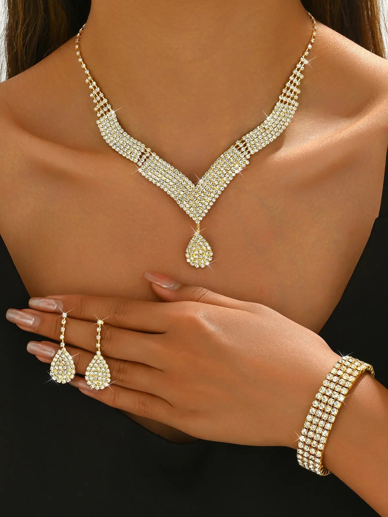 Set Bijoux Mariage Strass | Bracelet Boucles | Motif Cosmique - BMYANY