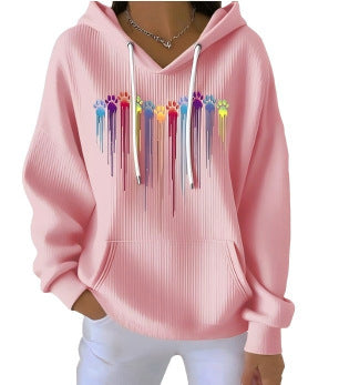 Sweat à capuche femme manches longues imprimé digital rayé - BMYANY