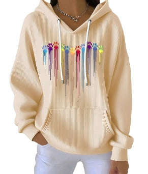 Sweat à capuche femme manches longues imprimé digital rayé - BMYANY