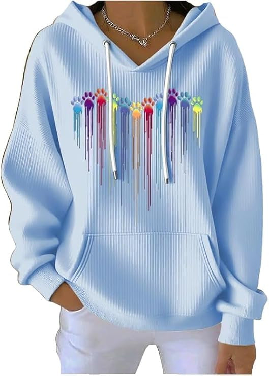Sweat à capuche femme manches longues imprimé digital rayé - BMYANY