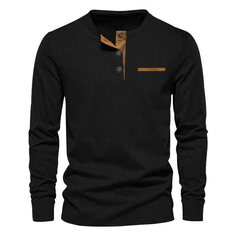 T-shirt Homme Manches Longues Velours Côtelé Col Henley Slim - BMYANY