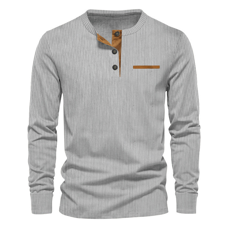 T-shirt Homme Manches Longues Velours Côtelé Col Henley Slim - BMYANY