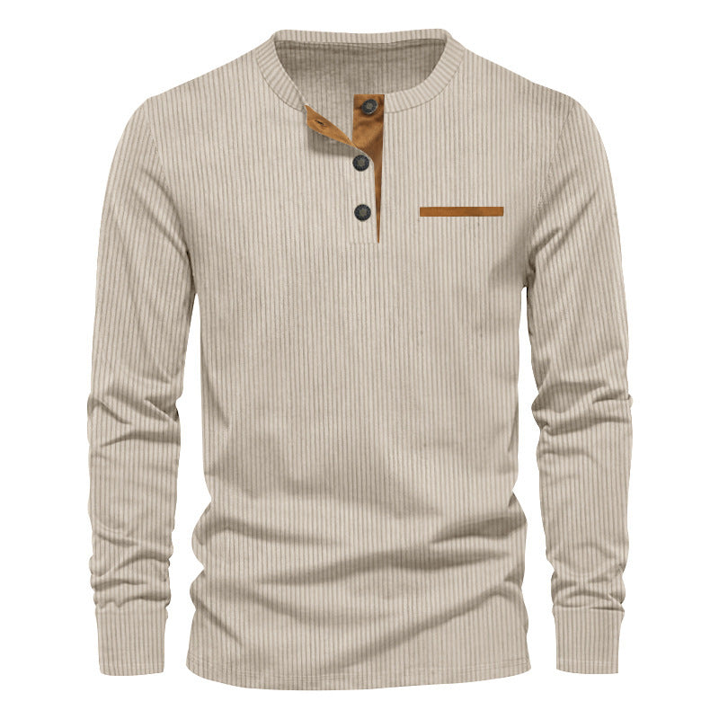 T-shirt Homme Manches Longues Velours Côtelé Col Henley Slim - BMYANY