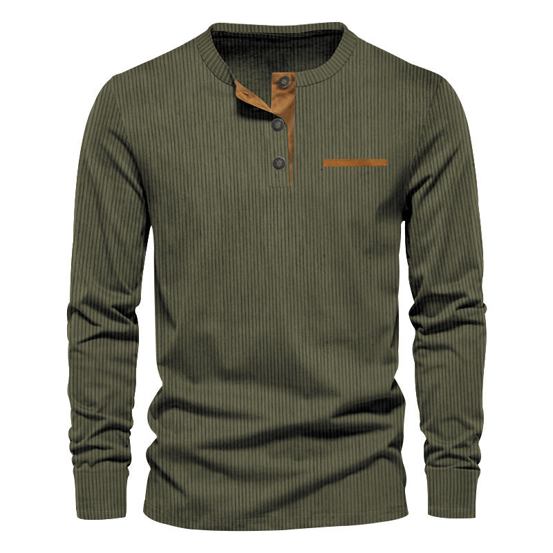 T-shirt Homme Manches Longues Velours Côtelé Col Henley Slim - BMYANY