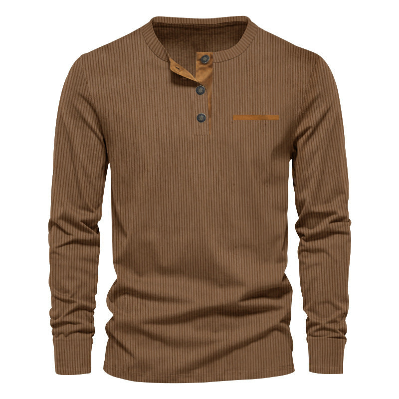 T-shirt Homme Manches Longues Velours Côtelé Col Henley Slim - BMYANY