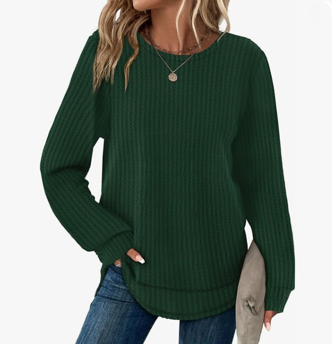 Top Gaufré Ample Ourlet Asymétrique  Col Rond Femme - BMYANY