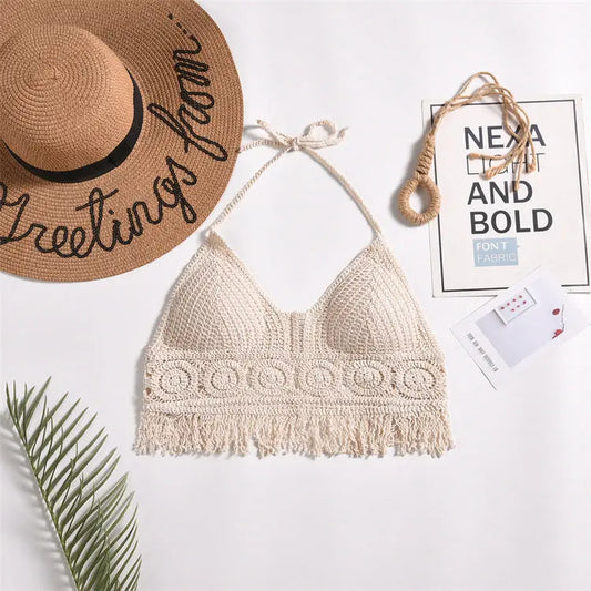 Top Halter Femme Uni à Découpes avec Bonnets Intégrés - BMYANY