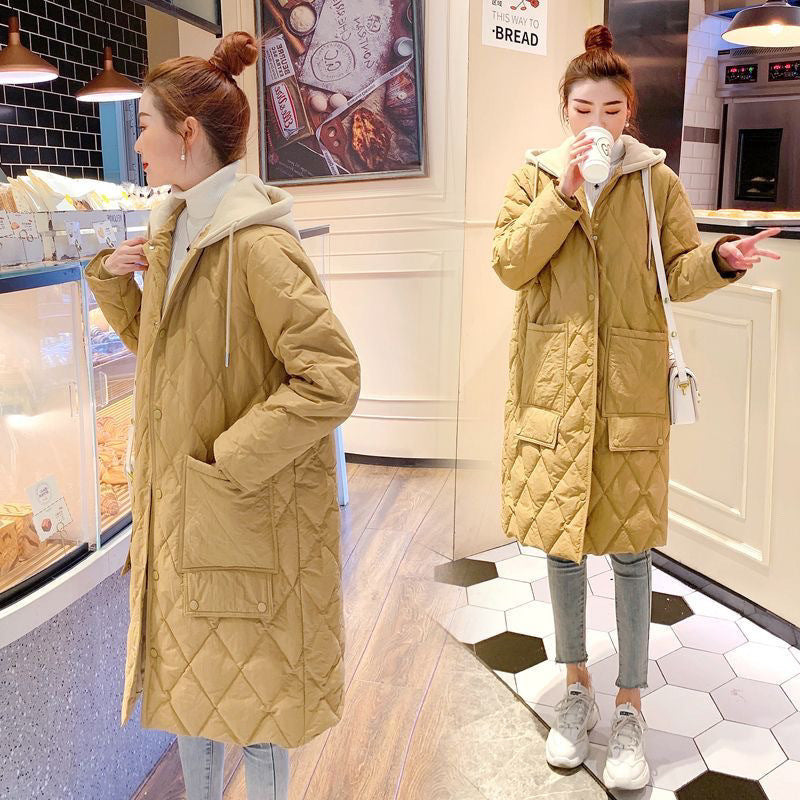 Veste Matelassée Femme Longue Carreaux  avec Capuche Ample Grande Taille - BMYANY