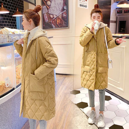 Veste Matelassée Femme Longue Carreaux  avec Capuche Ample Grande Taille - BMYANY