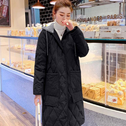Veste Matelassée Femme Longue Carreaux  avec Capuche Ample Grande Taille - BMYANY