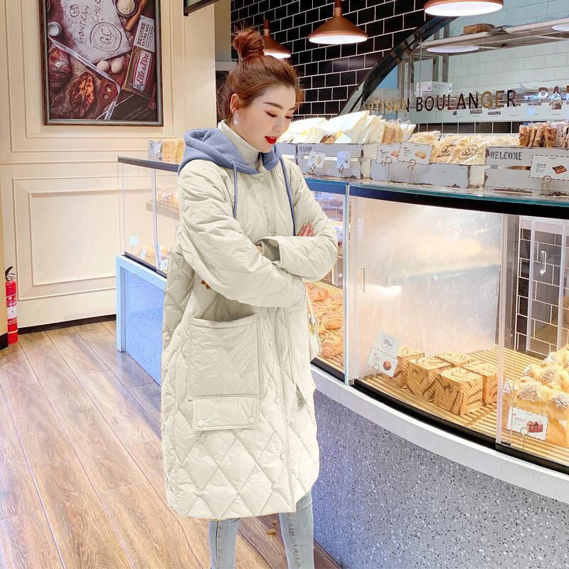 Veste Matelassée Femme Longue Carreaux  avec Capuche Ample Grande Taille - BMYANY