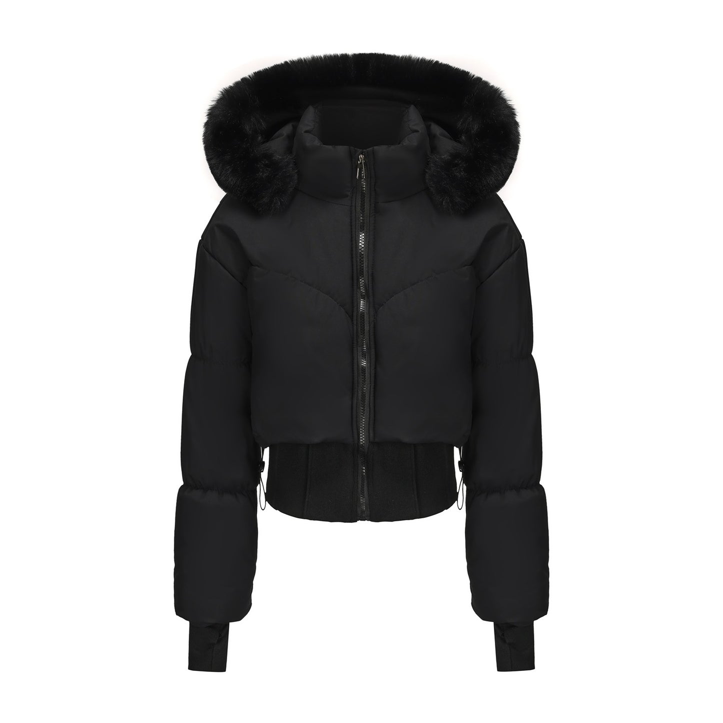 Veste courte en coton à capuche à large col en fourrure moulante pour femmes - BMYANY