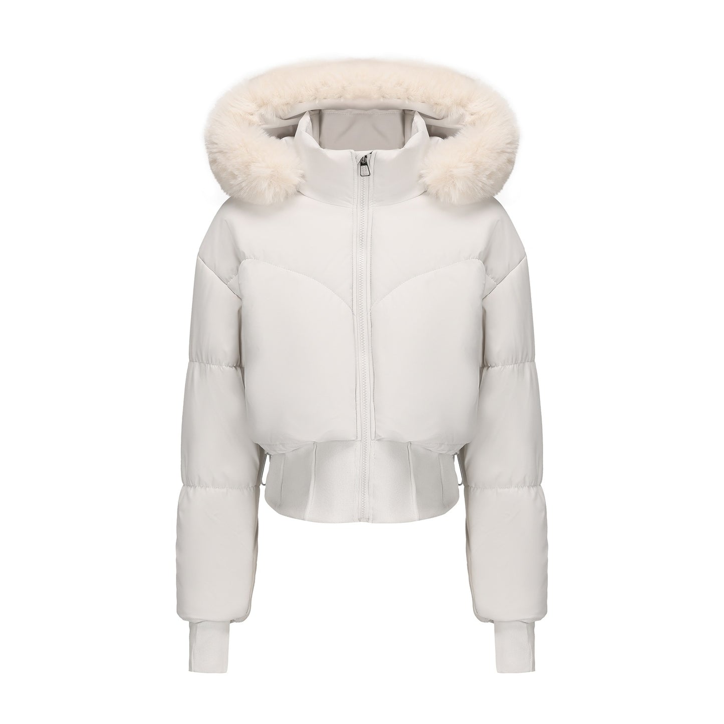 Veste courte en coton à capuche à large col en fourrure moulante pour femmes - BMYANY