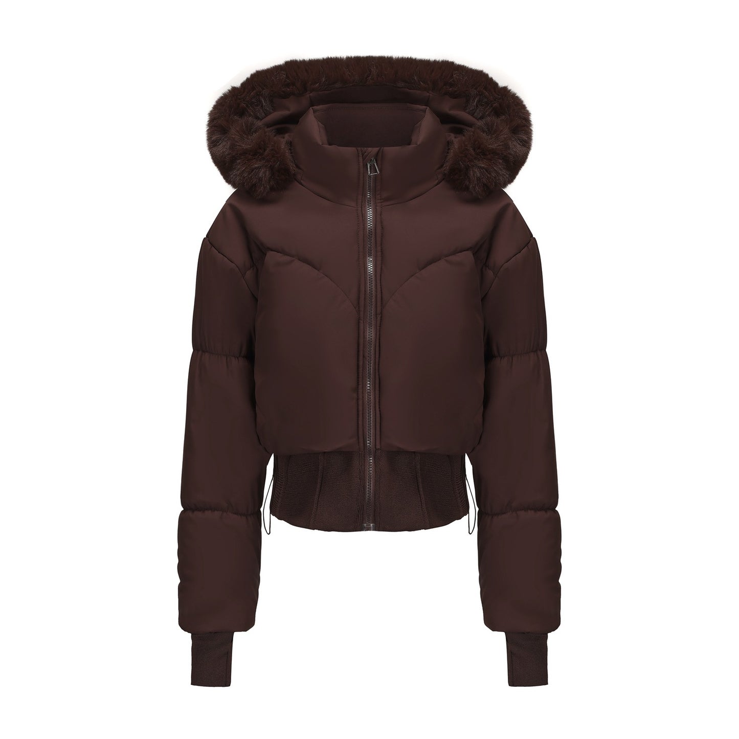 Veste courte en coton à capuche à large col en fourrure moulante pour femmes - BMYANY