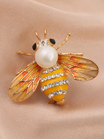 Broche abeille en perles délicates, cristaux, strass,  pour femme,