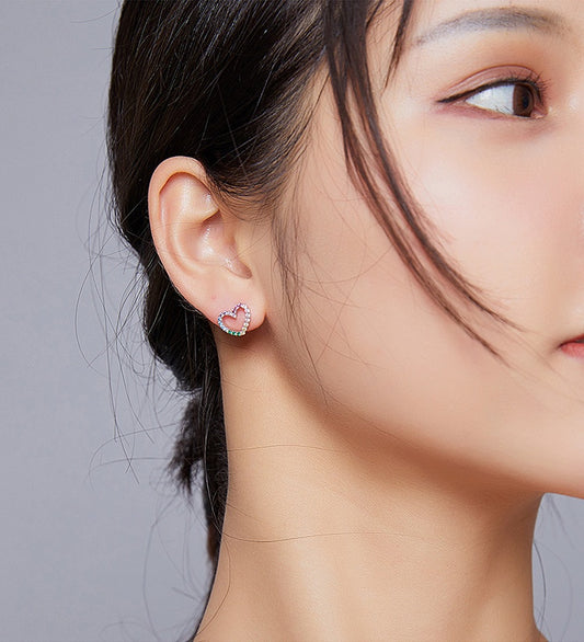 Rainbow Earrings Sterling Silver S925 Heart-shaped Color
