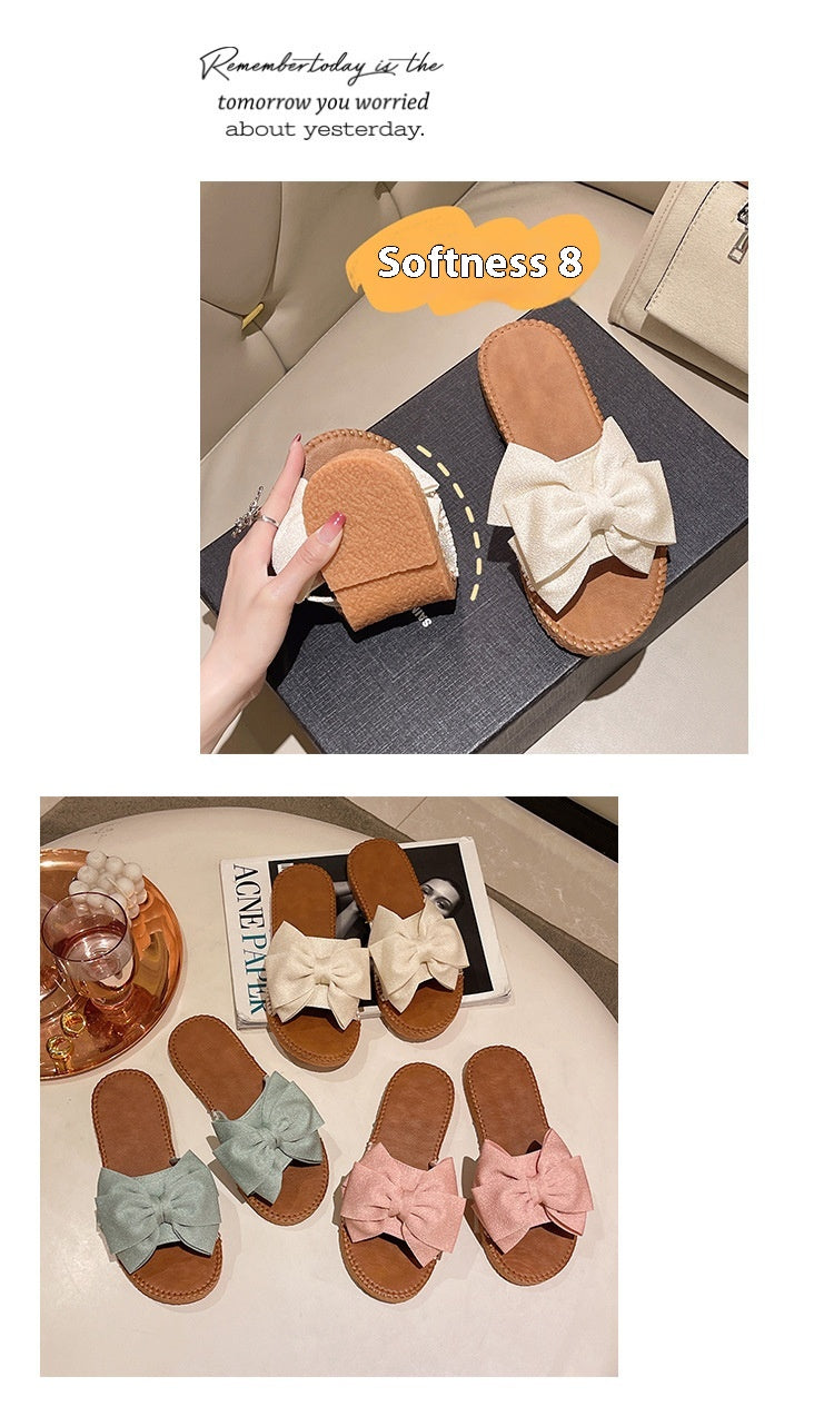 Women's Slip-on Cloth Sandals Summer Soft Bottom Flat Heel Bow