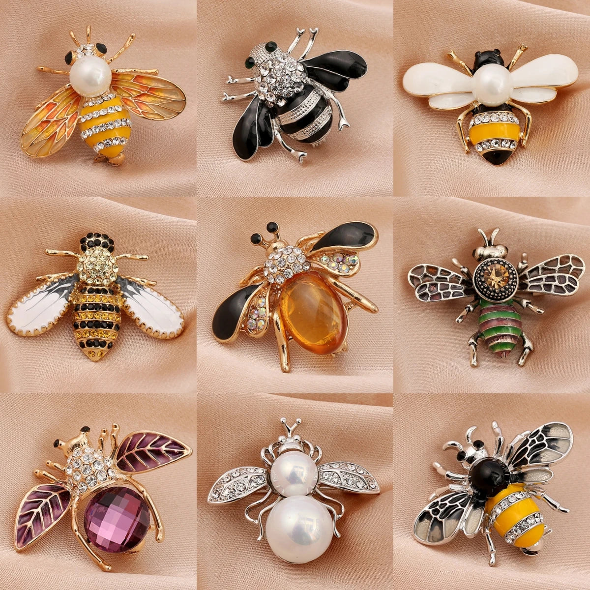 Broche abeille en perles délicates, cristaux, strass,  pour femme,