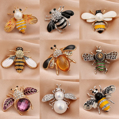 Broche abeille en perles délicates, cristaux, strass,  pour femme,