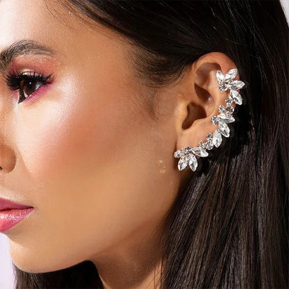 Boucles d'oreilles tendance en forme de feuille pour mariée, sans piercing, design pour femmes, bijoux bohèmes scintillants, en cristal, à clip, 2024