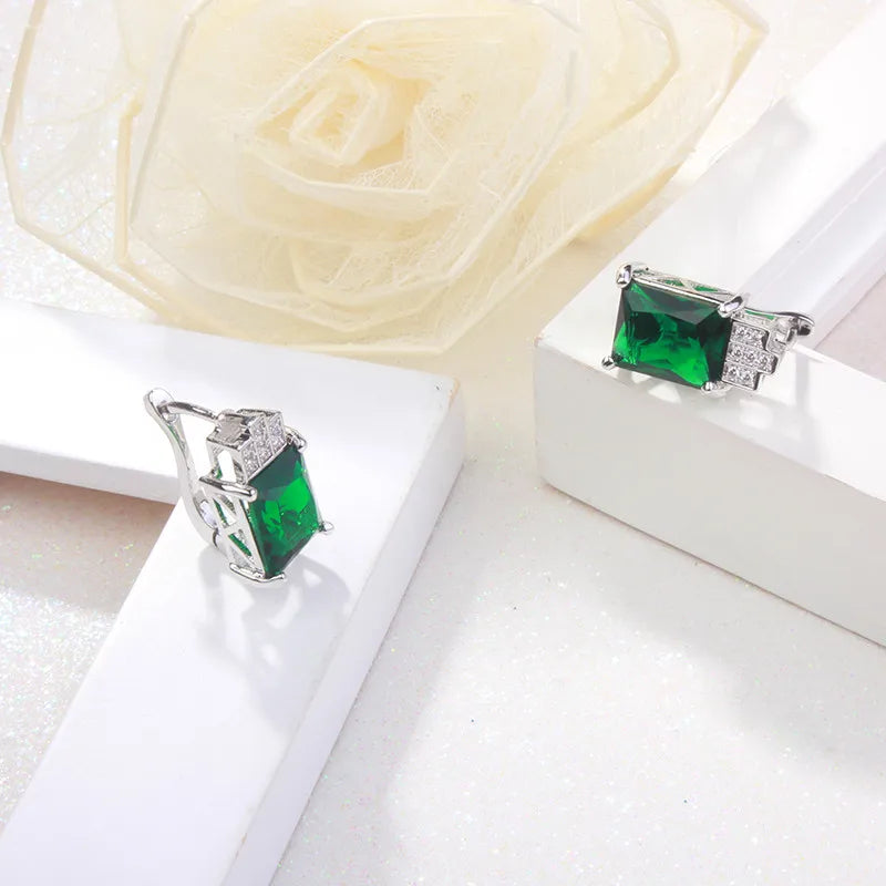 Boucles d'oreilles à tige en pierre verte argentée pour femme