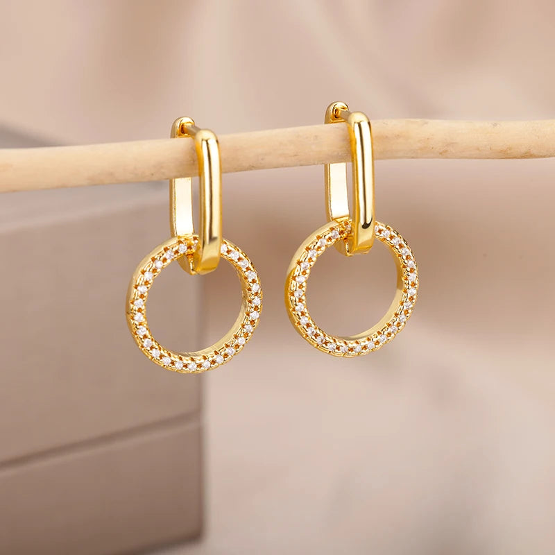 Boucles d'oresille plus de modèles pendantes en forme de cercle en zircon pour femme,