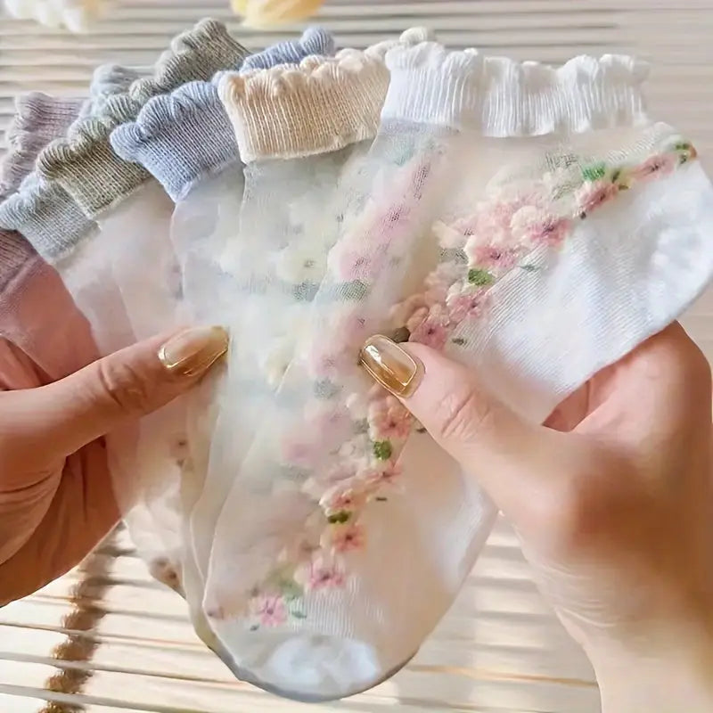 7 Paires de Chaussettes d'Été Fin en Cristal pour Femmes, Chaussettes Courtes Bateau en Dentelle Mignonnes en Verre. Dropshipman