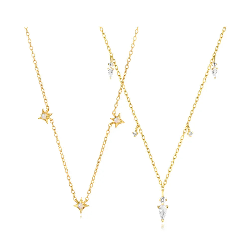 Collier en argent sterling 925 pour femme, pendentif étoile à quatre branches, motif géométrique en zircon, KO 2024