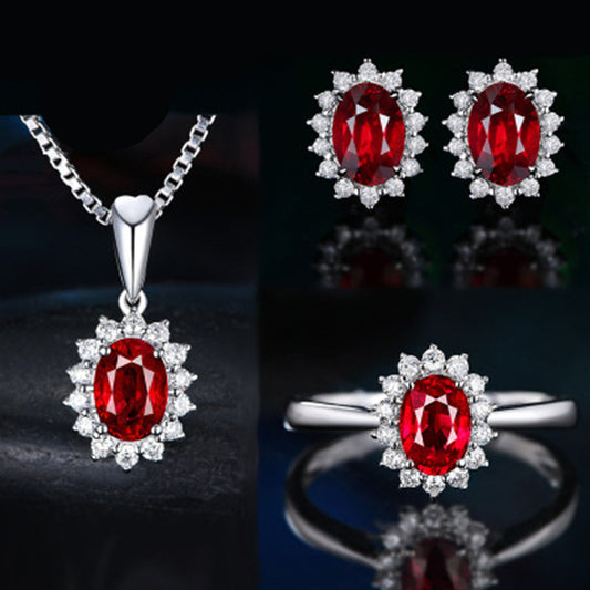 Blue Red Yellow Green Purple White Gemstone Zircon Necklace Suit - BMYANY