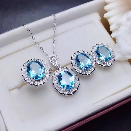 Colored Gems Rings Ear Studs Pendant Natural Topaz Set - BMYANY