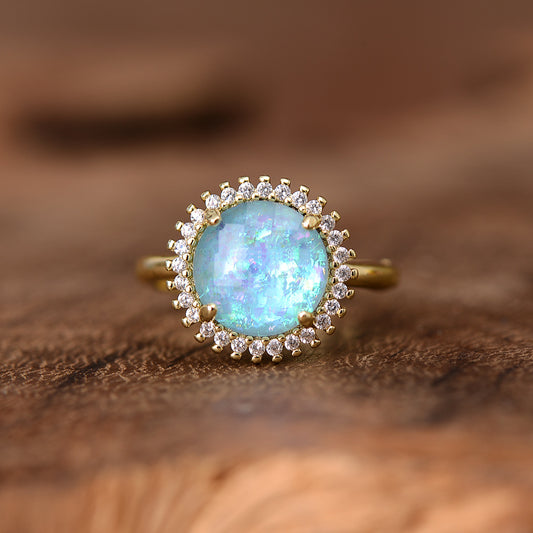 Zircon Opal Blue Diamond-studded Ring Adjustable - BMYANY