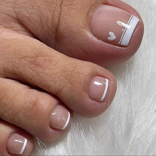 24PCs Fake Nails French Square Nude Natural - BMYANY