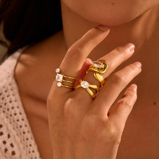 Bague Acier Inoxydable Zircon Incrusté - Design Original Élégant - BMYANY