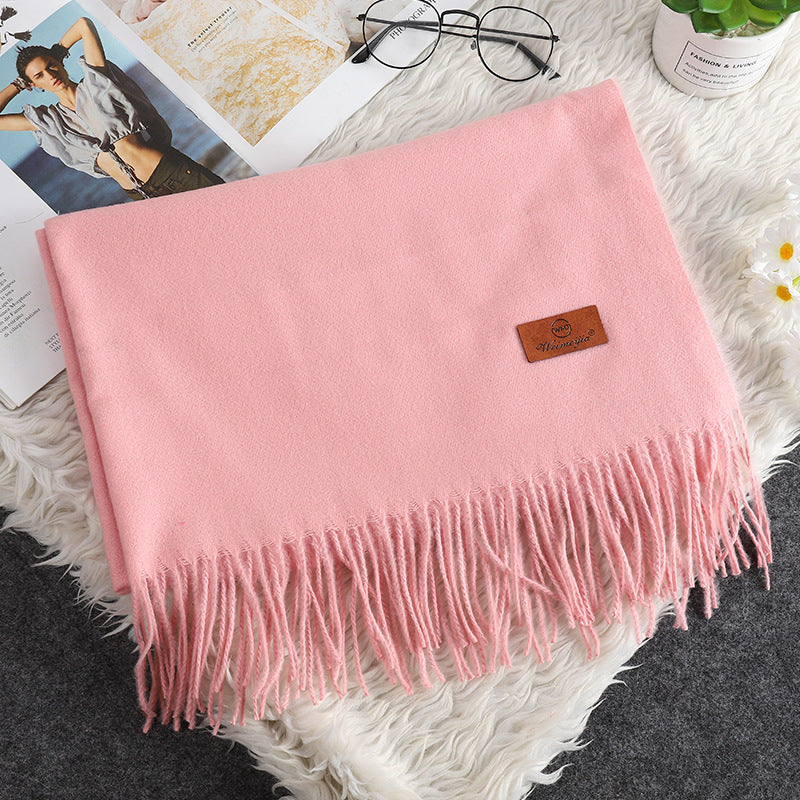 Écharpe Cachemire Couleur Unie Pompons Femme - Douce et Chaude - BMYANY