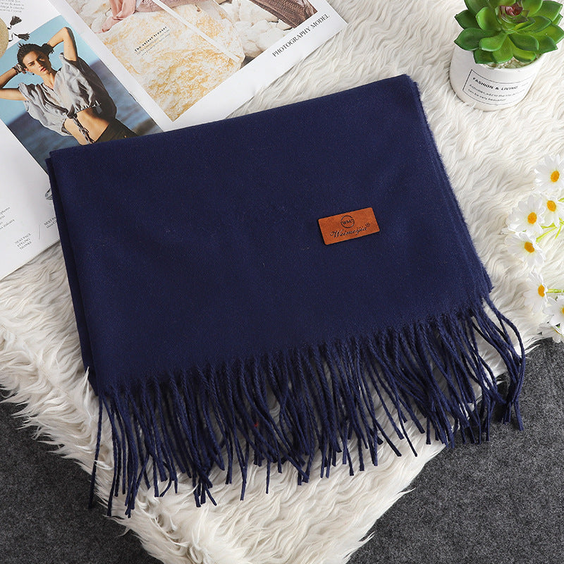 Écharpe Cachemire Couleur Unie Pompons Femme - Douce et Chaude - BMYANY