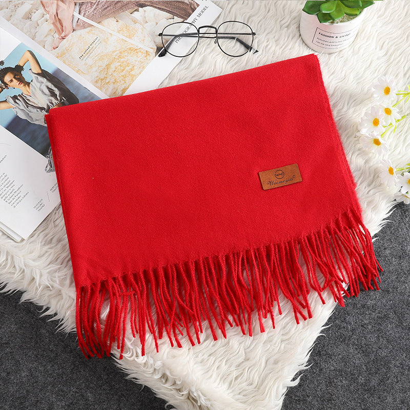 Écharpe Cachemire Couleur Unie Pompons Femme - Douce et Chaude - BMYANY