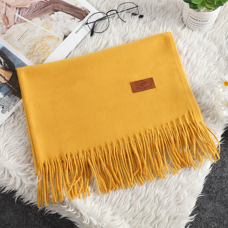 Écharpe Cachemire Couleur Unie Pompons Femme - Douce et Chaude - BMYANY