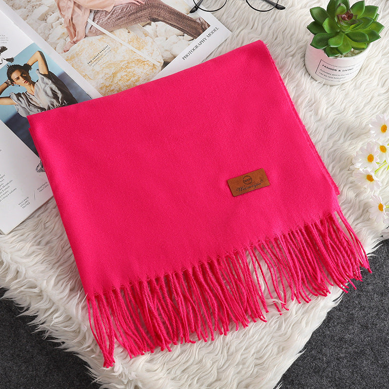 Écharpe Cachemire Couleur Unie Pompons Femme - Douce et Chaude - BMYANY